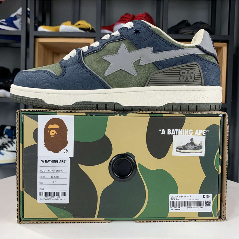 A Bathing Ape Bape SK8 Sta "Army Green Dark Blue"