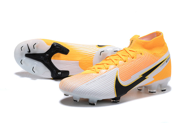 Superfly 7 Elite SE FG White and Orange High Top Football Boots