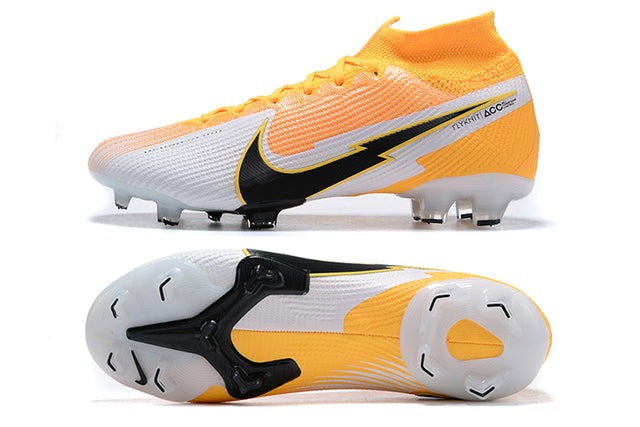 Superfly 7 Elite SE FG White and Orange High Top Football Boots