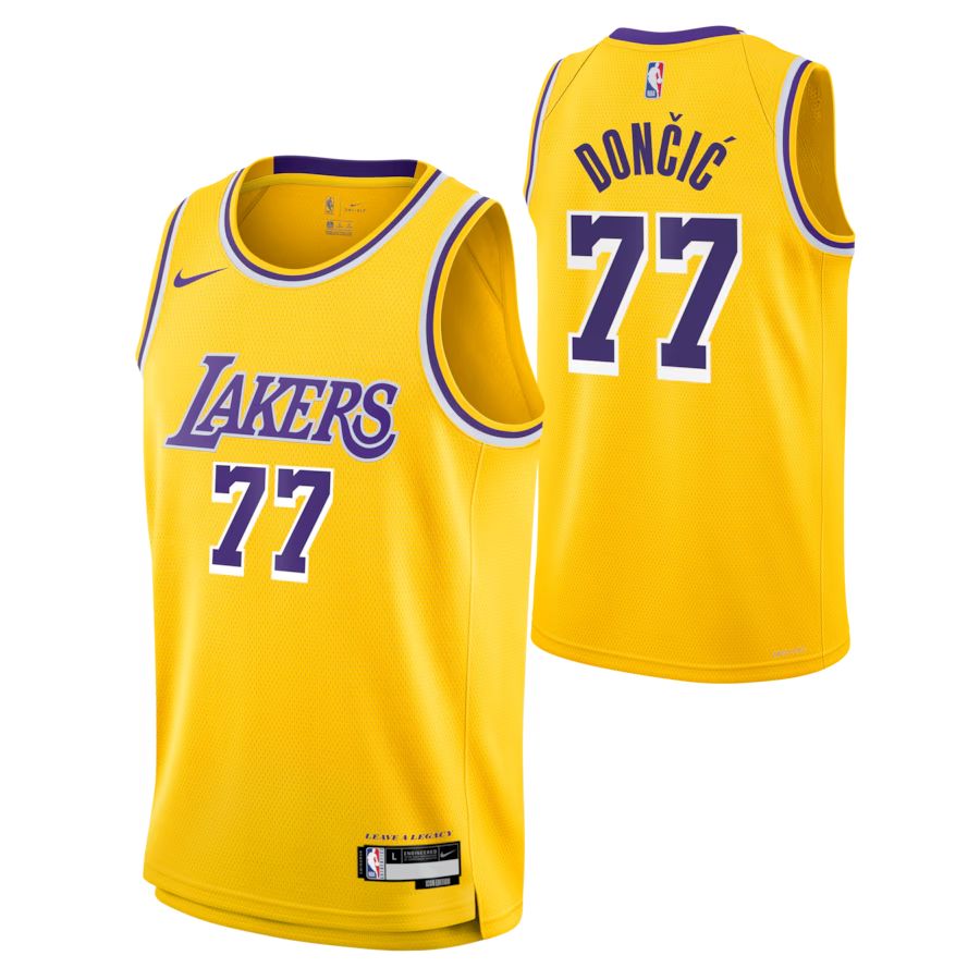 BRINDE-2025-02-06T125430.891_416fbd27-fb5b-40b1-8af2-ffc5abdba9cc Luka Dončić Los Angeles Lakers Nike Unisex Swingman Jersey - Icon Edition - Gold - Image 1