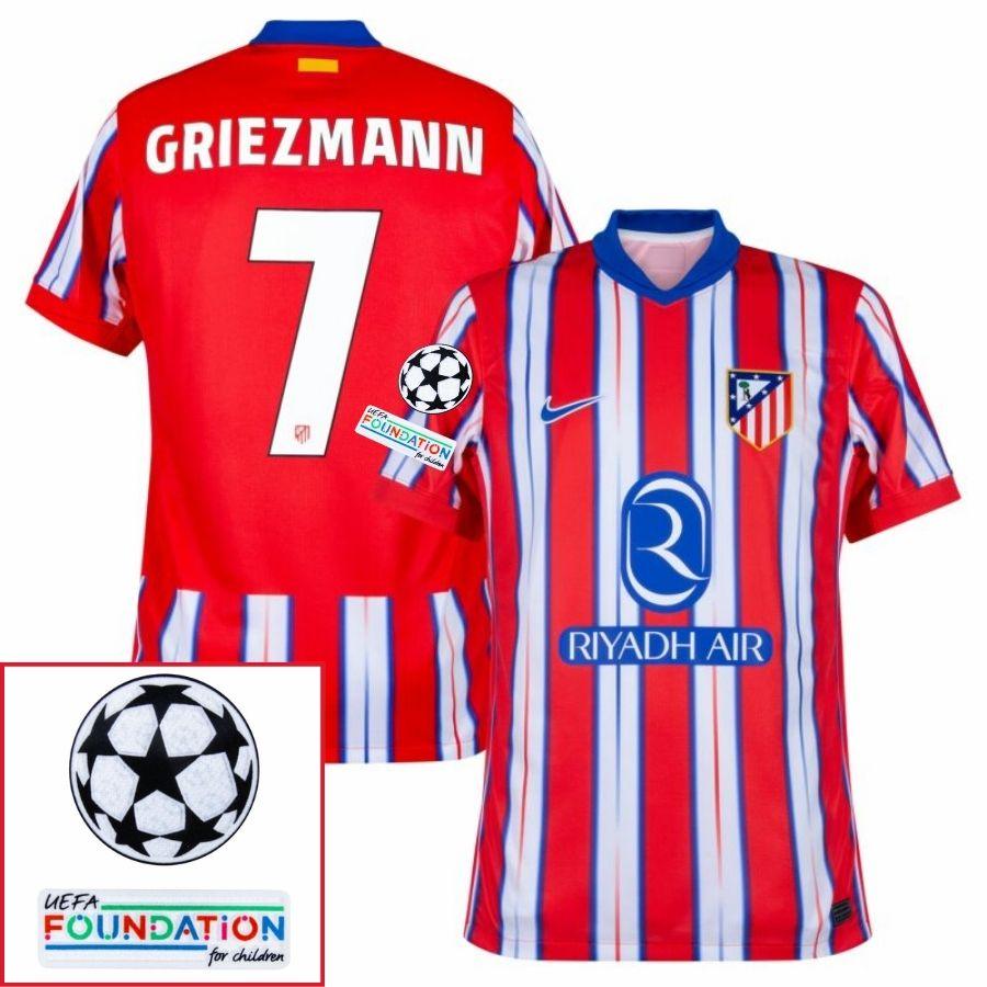 BRINDE-2025-03-04T225902.744 Atlético Madrid Griezmann 7 Home Fan Jersey 2024/25 Patches UCL UEFA Foundation (Official Printing) - Image 1