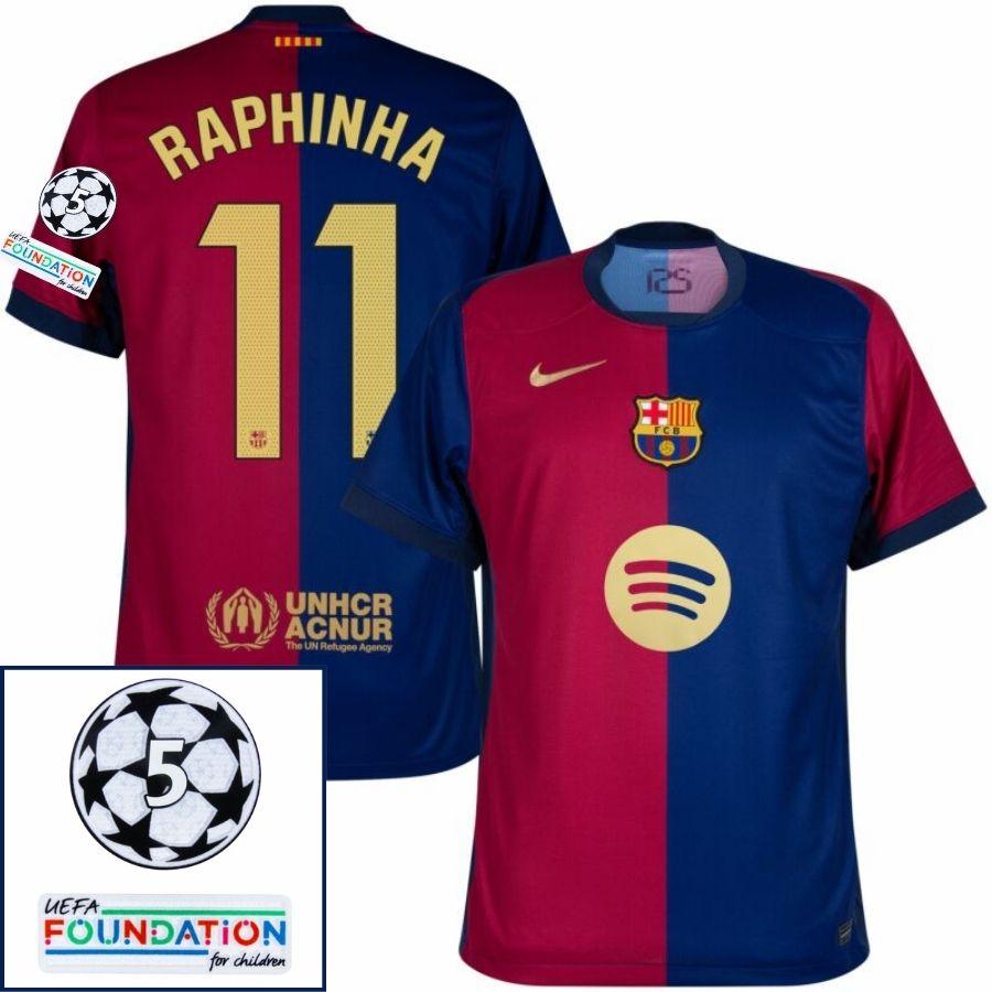 BRINDE-2025-03-05T154259.702 Barcelona Raphinha 11 Home 2024/25 Patches UCL UEFA Foundation (Official Printing) - Image 1